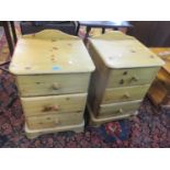 A pair of modern pine bedside tables having three inset drawers 65cm h x 43 cm w