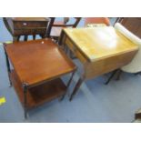 A 19th century mahogany Pembroke table on turned legs together with a reproduction two tier mahogany