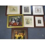 An oil on board of a King Charles spaniel signed indistinctly, together with other spaniel pictures
