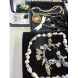 Costume jewellery to include silver items stamped 925, a silver and mother of pearl dragonfly brooch