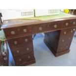 A late Victorian mahogany twin pedestal desk with a top that requires attention A/F