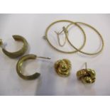 Two pairs of 9ct gold earrings and a pair of gold coloured earrings, 5.8g