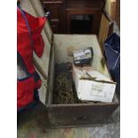 A late Victorian stained pine trunk with lock and key, outdoor items to include an awning/gazebo,