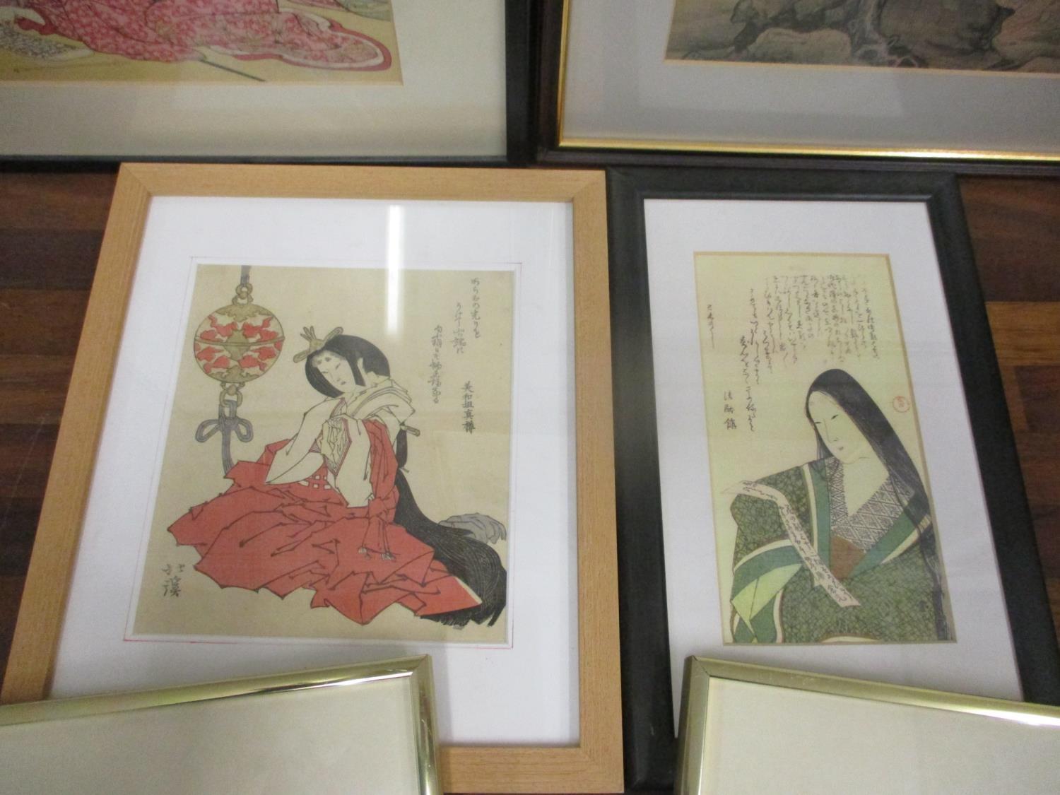A group of six reproduction framed and glazed Japanese pictures and prints to include Shuman, - Image 2 of 6