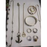 Costume jewellery, a small quantity of British coinage to include six silver threepenny coins, a