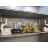 Mixed late 20th century china to include ribbon plates and Coronation china, a Clarice Cliff cup and