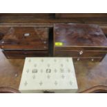 Two rosewood with mother of pearl inlaid jewellery boxed together with a 1960's jewellery box, all