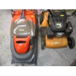 A Wolf 5.5HP Rotary mower and an electric Flymo mower Ultra Glide