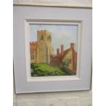 Eric Ward - Ewelme Church - oil painting on board 34cm x 31cm, signed lower left corner, framed