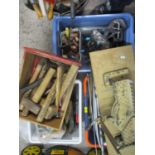 A quantity of hand tools to include Mitre saw and hammers etc (5 boxes)
