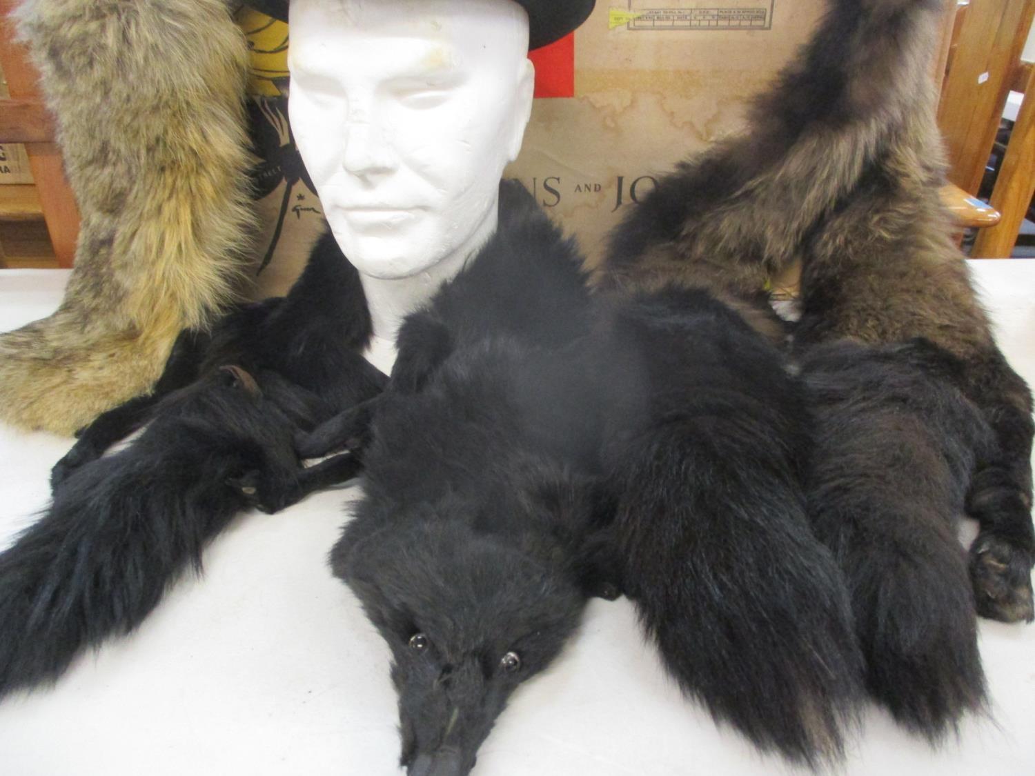 A G.A. Dunn silk felt top hat 19cm front to back, 15.25cm side to side, together with two fox stoles - Image 5 of 5