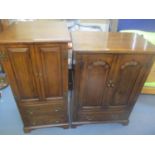 A reproduction oak two door cabinet with drawer below 106h x 76cm w and a Hi-fi cabinet 113.5h x
