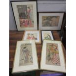 A group of six reproduction framed and glazed Japanese pictures and prints to include Shuman,