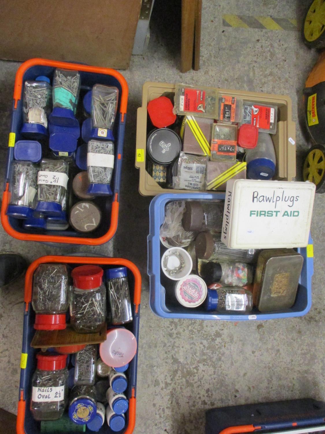 A large quantity of fixings and fasteners to include screws, felt nails etc (four crates) - Image 5 of 5