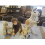 Three Steiff animals to include Linda the Kangaroo, Kangoo the Kangaroo and a monkey together with a