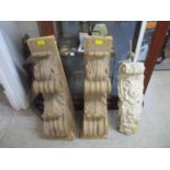 Two 19th century carved pine corbels and a carved marble corbel