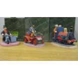 Three Camberwick Green models comprising Roger Varley on his motorbike, Dr Mopp in his car and