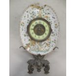 A 19th century French faience pottery and metal mantle clock A/F