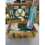 A Brexton wicker picnic basket with fitted interior, and a boxed nine piece combination spanner set,