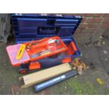 A tool box on wheels with contents together with a micrometre torque wrench