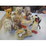 A selection of Steiff animals to include a penguin, Perri the squirrel, Mockie the hippo and other