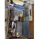 A tool chest housing socket sets, Bosch grinder, test kit, glue gun, drills and drill bits