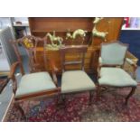 A group of three chairs to include a Victorian style bar back chair with overstuffed seat, a