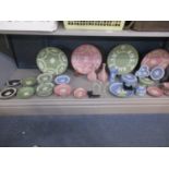 Wedgwood Jasperware ornaments in pink, black green and blue, 43 pieces in total