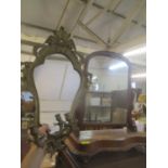A Victorian mahogany dressing table swing mirror and a reproduction gilt metal Girondale mirror
