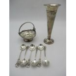 An Edward VII silver trumpet vase, London 1903, with filled base, together with a 1919 silver