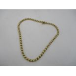 A 9ct ladies gold necklace, with half hoop design, 28 g, 44 cm total length