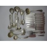 A mixed collection of American sterling silver spoons, British Sheffield silver handled fruit