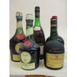 Five bottles of spirit to include Remy Martin Cognac and Courvoisier