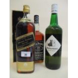 Four bottles of Whiskey to include Jack Daniels, Black & White Johnnie Walker