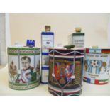 Five ceramic flasks to include Grenadier Guards and miscellaneous stoppers, drum, Napoleon Drum