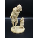 A Japanese Meiji period ivory okimono, modelled as an elderly man with children, one on his back