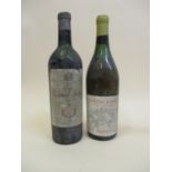One bottle of Corton-Charlemagne Blanc 1957, one bottle of Chateau Talbot 1957