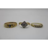 An 18ct gold, diamond and sapphire Art Deco style ring, size K, 2.1 g, together with a yellow metal,