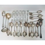 A collection of silver plated Christofle cutlery, comprising ten dinner forks, eight soup spoons,