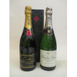 One bottle of Moet & Chandon 1990 vintage Champagne and one bottle of Chanoine Freres 2009 vintage