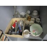 A mixed lot to include ceramics, silver plate, cutlery and flatware and other items