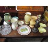 Ceramics to include two Carlton ware footed dishes, a glass bowl and a French spelter figurine