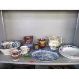 A selection of 18th/19th century and later ceramics to include a Chinese blue and white oval dish (