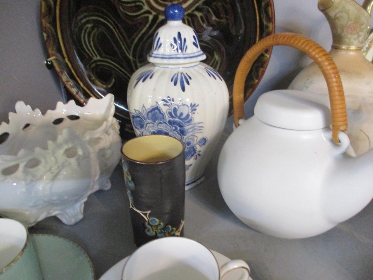 A Belleek black stamp jug, two Wedgwood black basalt commemorative tankards, a studio pottery - Image 9 of 9