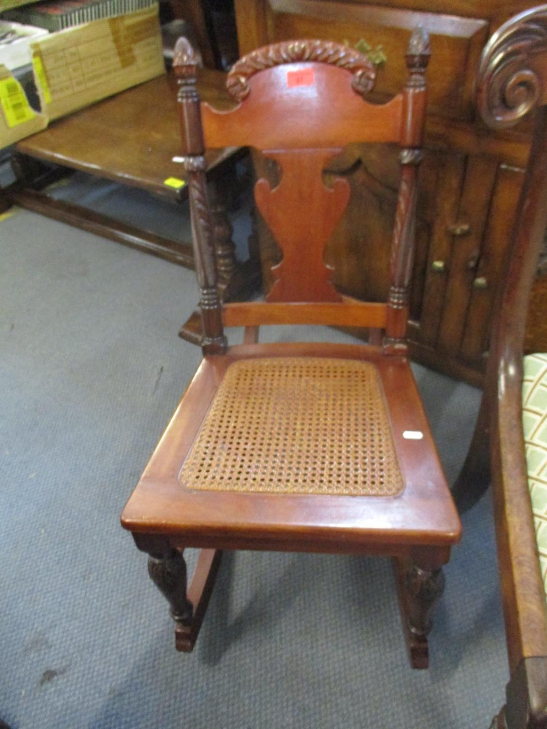 A Victorian mahogany cane seated rocking chair with pineapple finials, and a William IV rosewood bar - Image 3 of 3