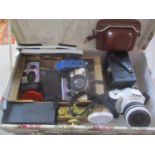 A mixed lot of mainly cameras to include a Pentax KM, an Ensign, a Lomography Beluga Caviar and