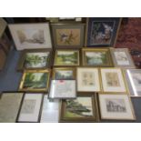 Three framed maps of Shropshire and one of Middlesex together with a Michael Agate watercolour of