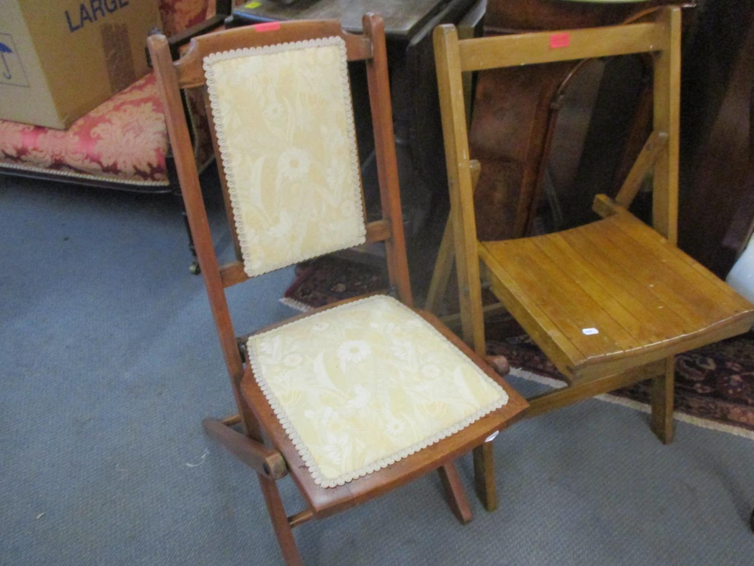 Two Edwardian chairs, one folding, together with a 1950's beech folding chair and a Victorian kidney - Image 4 of 4