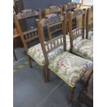 A set of six dining chairs, circa 1900's, having modern upholstered seats