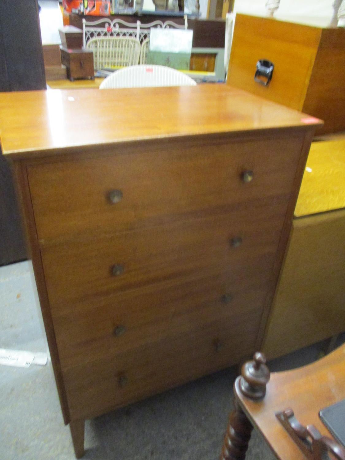 A mid century chest of three graduated drawers, a teak chest of four drawers with round gilt metal - Image 4 of 4